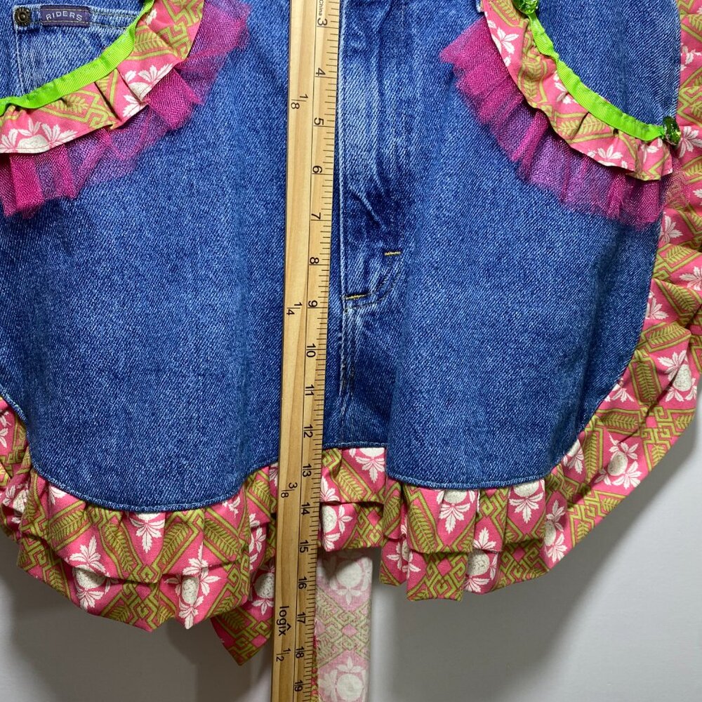 Artsy Festival Upcycle Denim Repurposed Waist Apron Colorful One Size Handmade - Picture 6 of 10